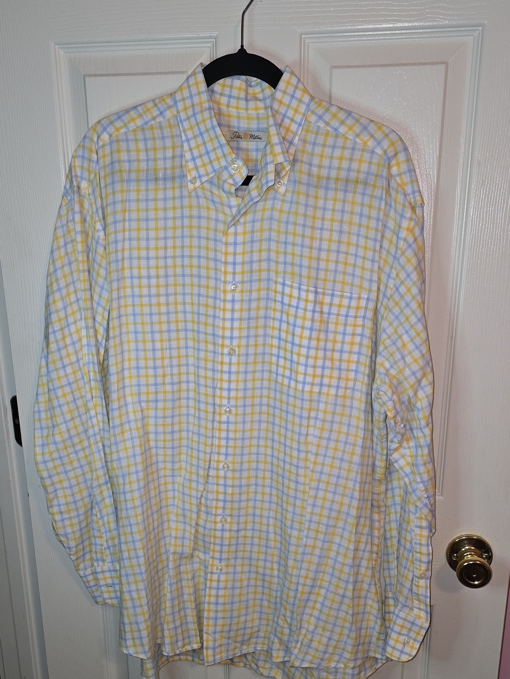 Peter Millar Yellow & Blue Plaid Cotton Button-Down Shirt